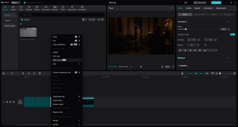 capcut split scene