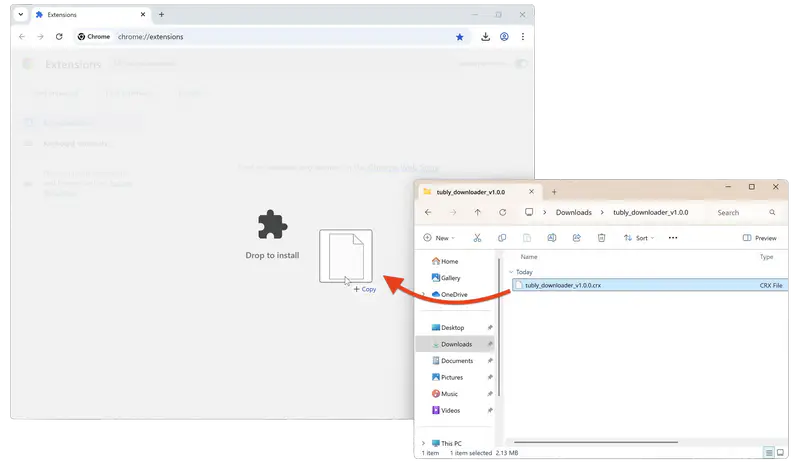 arrastra el archivo .crx extraído a la extensión de Chrome