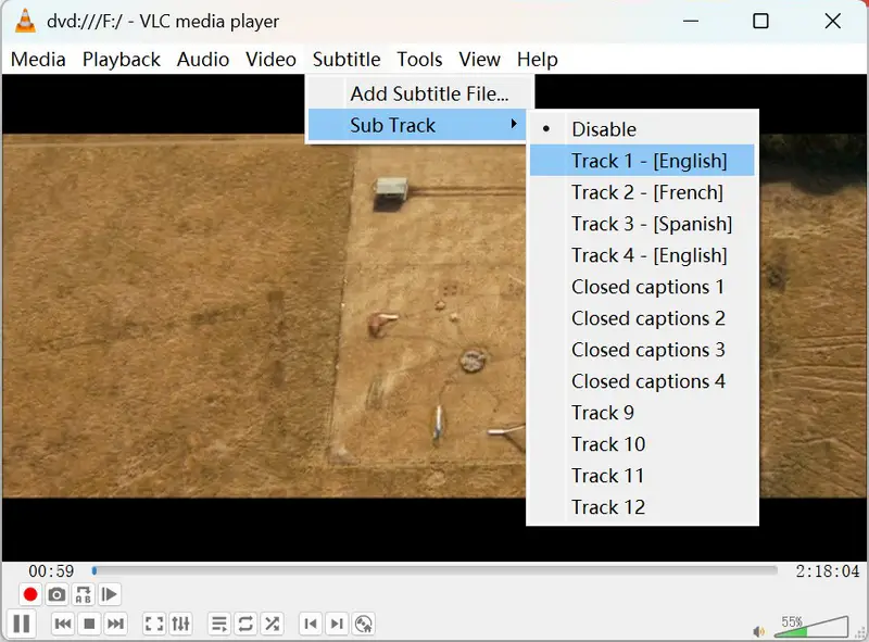confirm dvd subtitle track on vlc