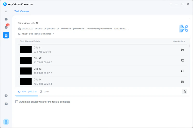 save the trimmed clips