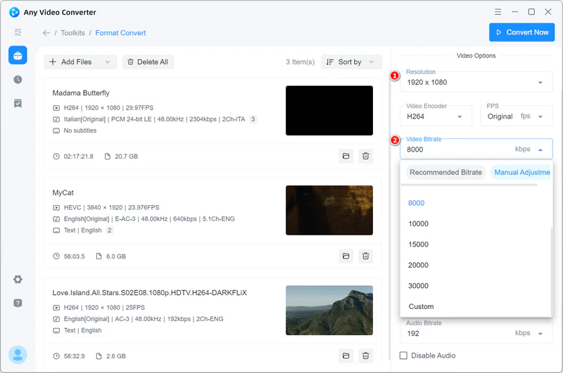 convert video at average bitrate