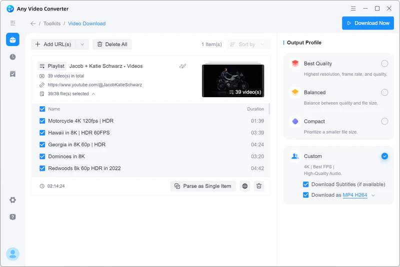 add youtube 4k playlist to any video converter